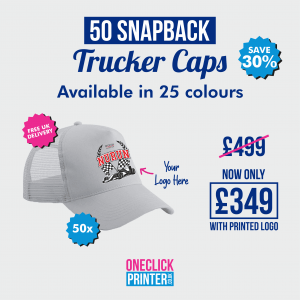 50 x Snapback Trucker Baseball Cap with Logo Printed